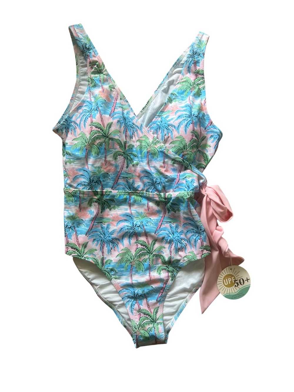 Caden Lane Criss-Cross One-Piece Swimsuit in Pastel Palms | Large NWT